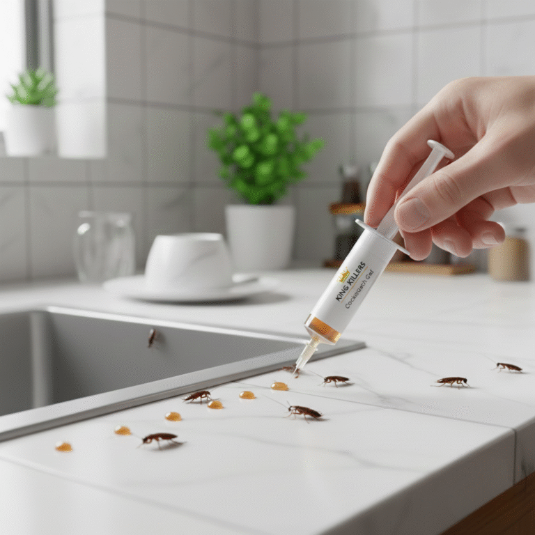 Kitchen infestation with visible cockroaches before gel treatment